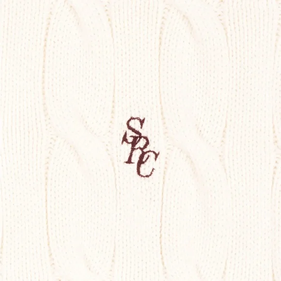 Sporty and rich Women's V-Neck Cable Knit Sweater - White and Red - Picture 9 of 12
